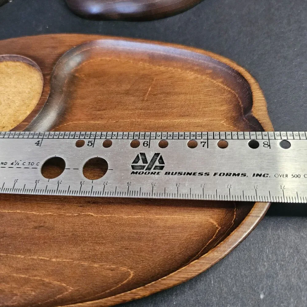 Set 5 Midcentury Wooden Apple Snack Drink Plate, Vtg Gail Craft Party Plates 6x8